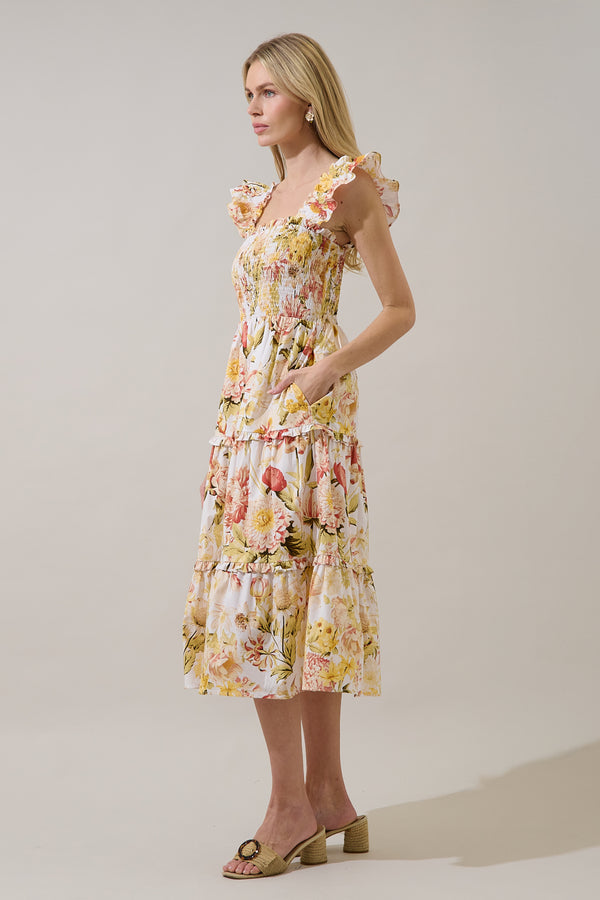 Sugarlips Emy Smocked Midi Dress Zury Floral