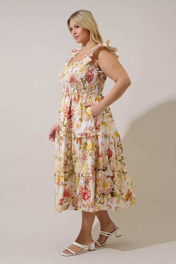 Sugarlips Emy Smocked Midi Dress Zury Floral Curve