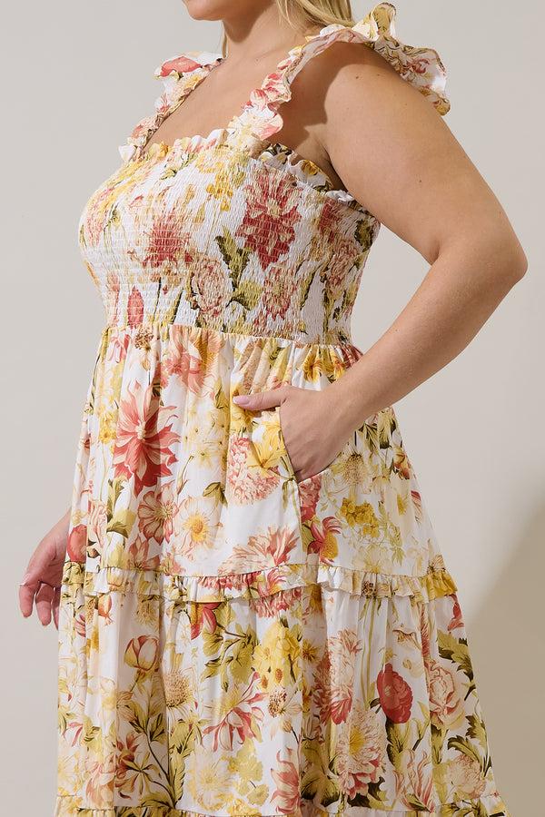 Sugarlips Emy Smocked Midi Dress Zury Floral Curve