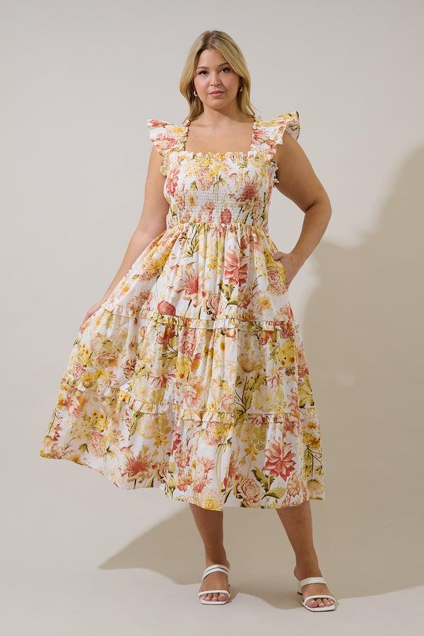 sugarlips Emy Smocked Midi Dress Zury Floral Curve
