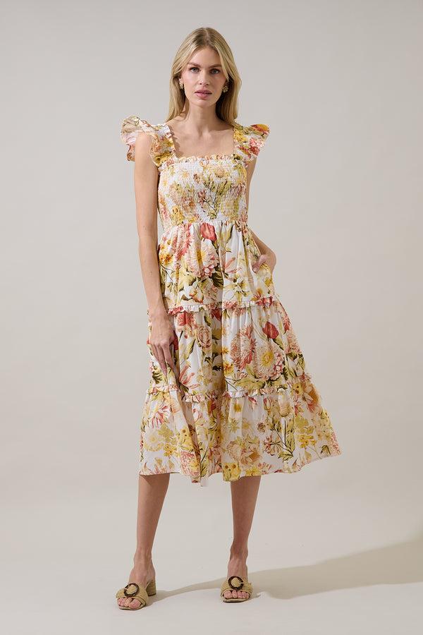 sugarlips Emy Smocked Midi Dress Zury Floral