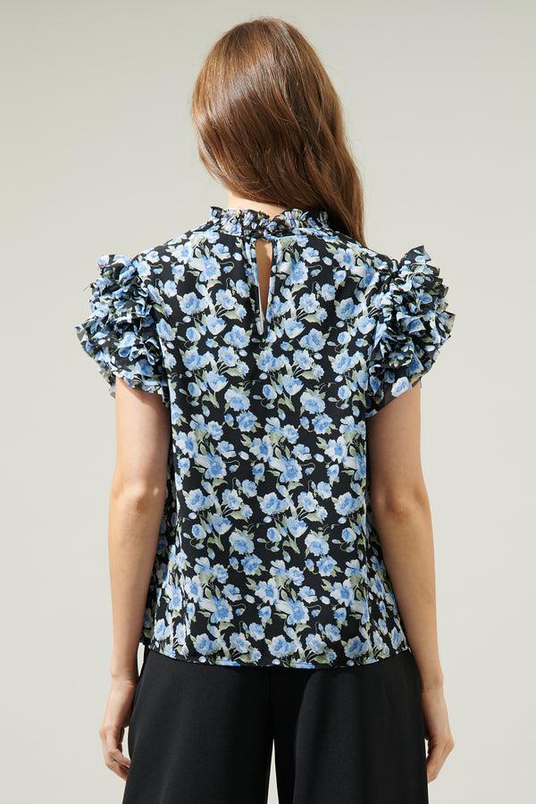 Sugarlips Endless Floral Mock Neck Ruffle Blouse
