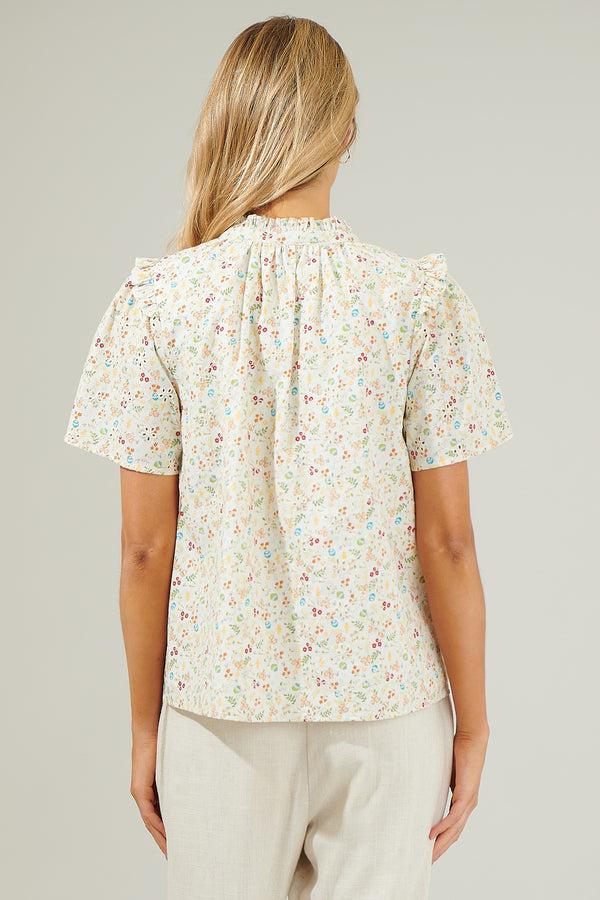 Sugarlips Esme Floral Mei Split Neck Eyelet Top