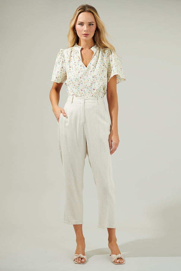 Sugarlips Esme Floral Mei Split Neck Eyelet Top