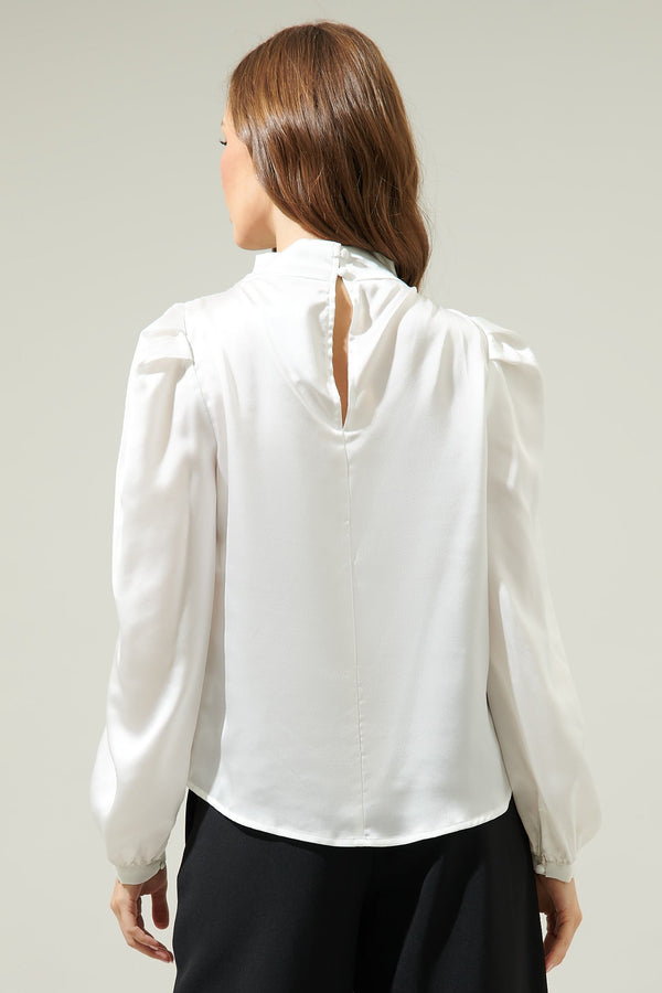 Sugarlips Estella Satin Mock Neck Blouse