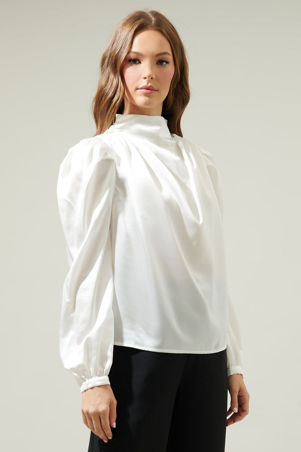 Sugarlips Estella Satin Mock Neck Blouse