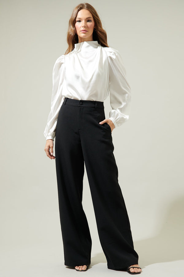 Sugarlips Estella Satin Mock Neck Blouse