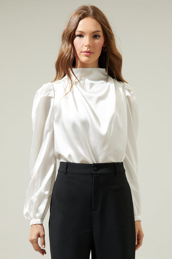 sugarlips Estella Satin Mock Neck Blouse