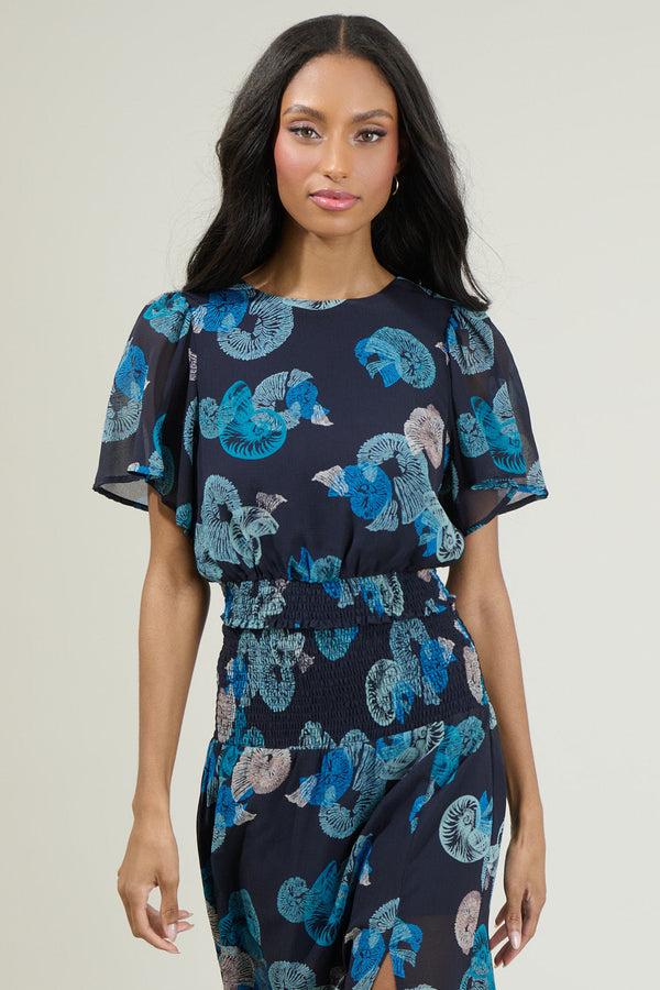 sugarlips Estelle Shell Smocked Cropped Blouse