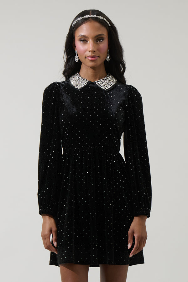 sugarlips Esteller Velvet Polka Dot Mini Dress