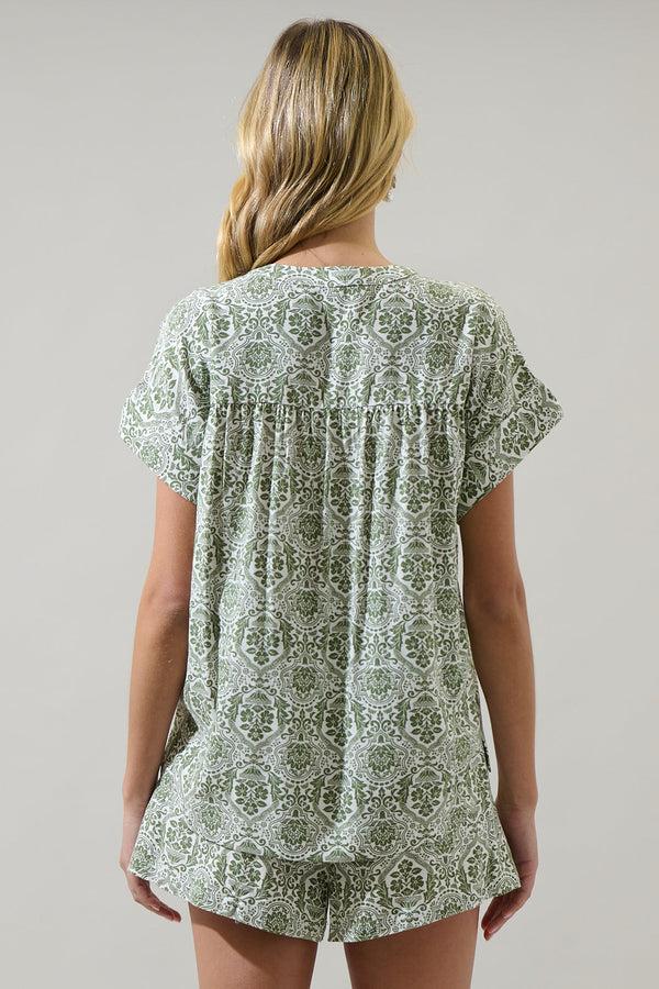 Sugarlips Estrada Floral Miah Split Neck Blouse