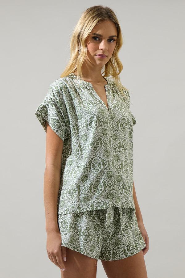 Sugarlips Estrada Floral Miah Split Neck Blouse