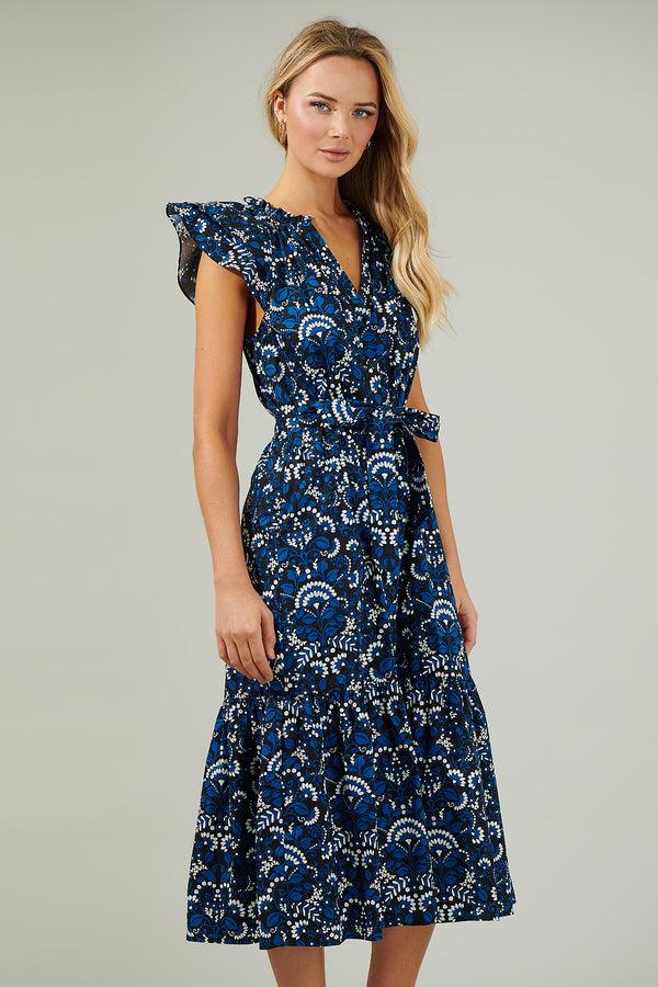 Sugarlips Etta Floral Charlotte Button Midi Dress