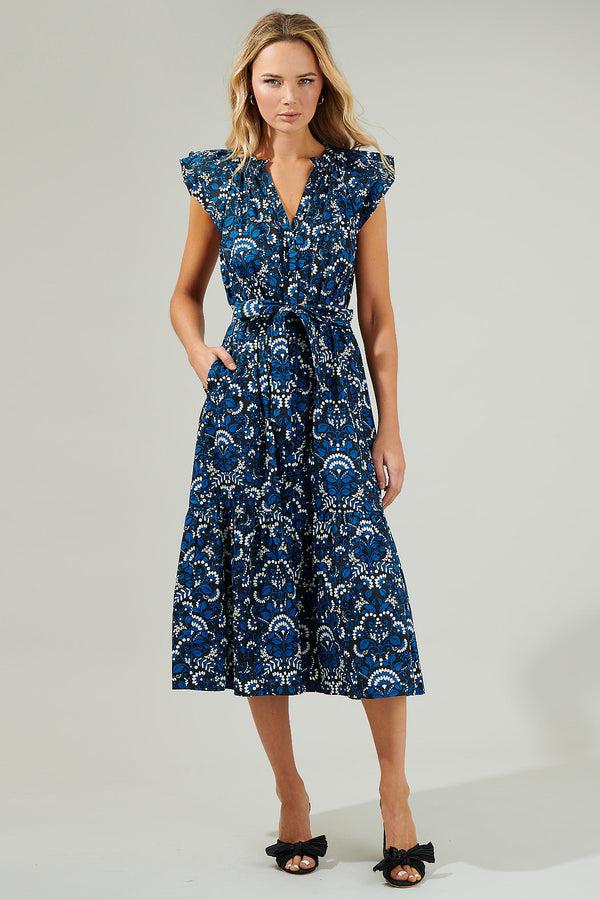 sugarlips Etta Floral Charlotte Button Midi Dress