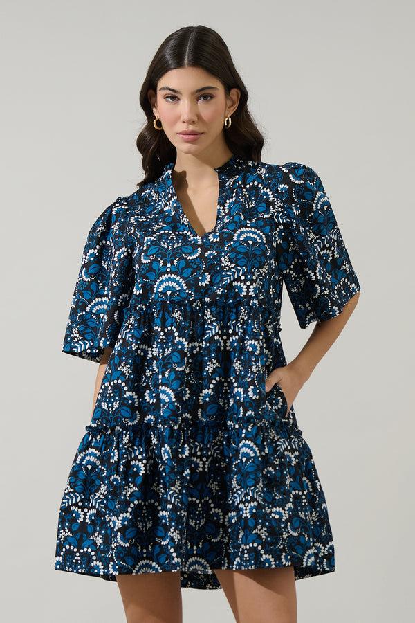 Sugarlips Etta Floral Dixie Split Neck Shift Dress