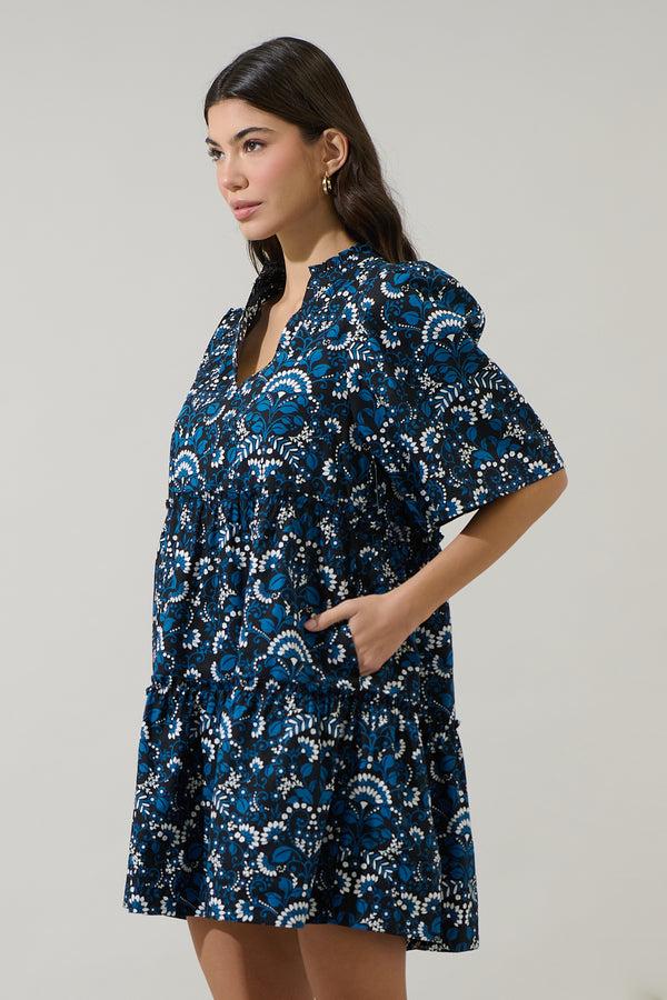 Sugarlips Etta Floral Dixie Split Neck Shift Dress