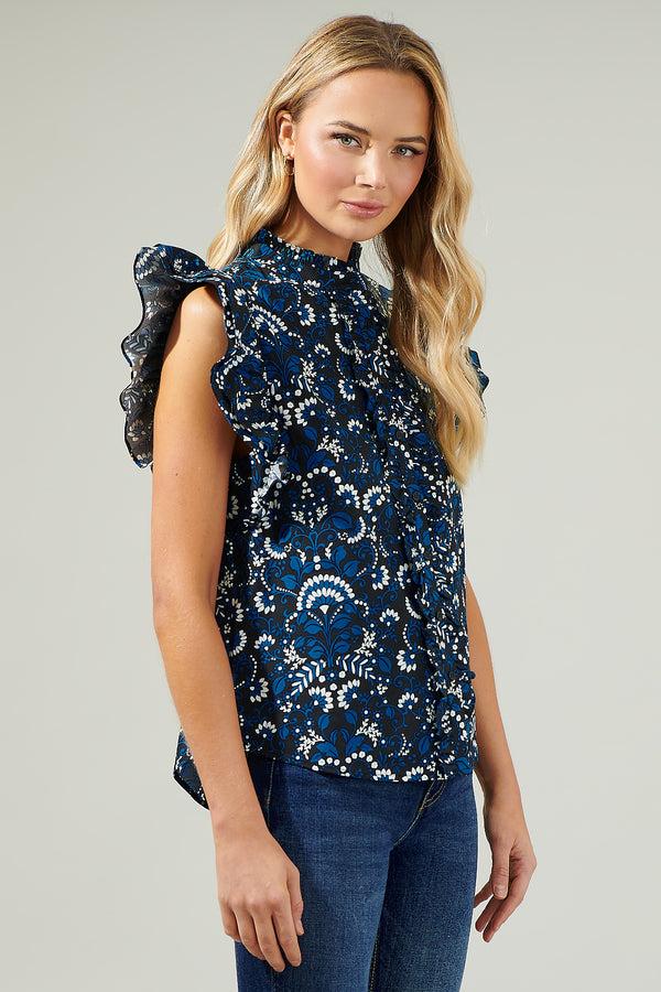 Sugarlips Etta Floral Sleeveless Ruffle Top