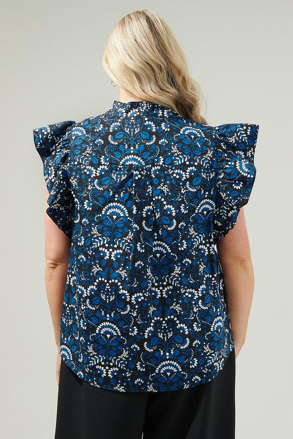 Sugarlips Etta Floral Sleeveless Ruffle Top Curve
