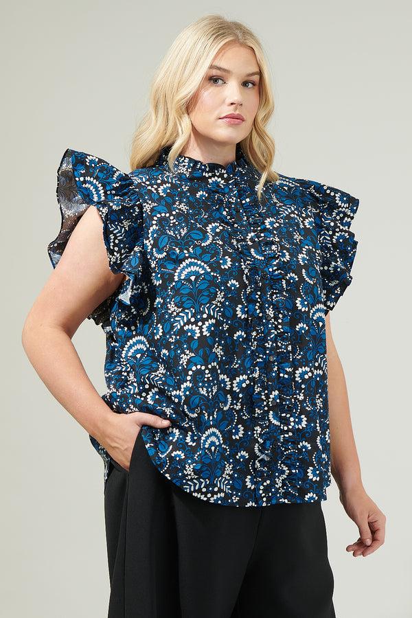 Sugarlips Etta Floral Sleeveless Ruffle Top Curve