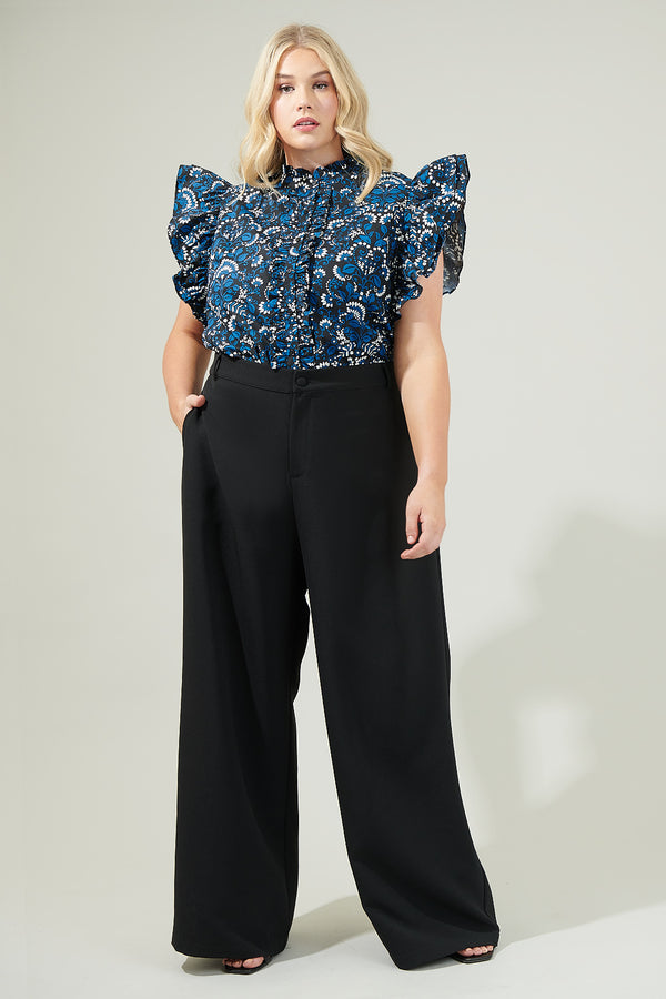 Sugarlips Etta Floral Sleeveless Ruffle Top Curve