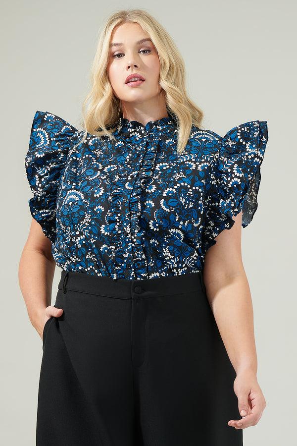 sugarlips Etta Floral Sleeveless Ruffle Top Curve