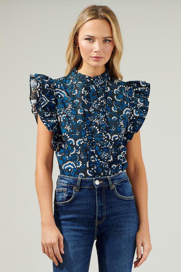 sugarlips Etta Floral Sleeveless Ruffle Top