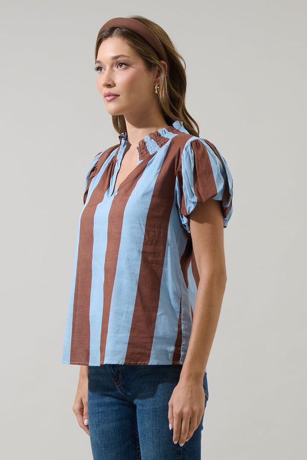 Sugarlips Evabelle Stripe Poly Smocked Top