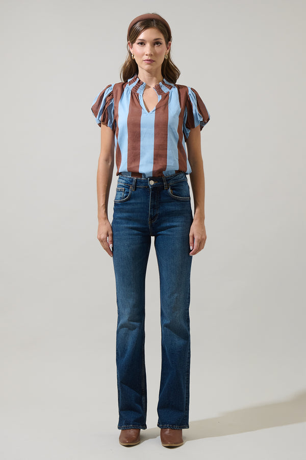 Sugarlips Evabelle Stripe Poly Smocked Top