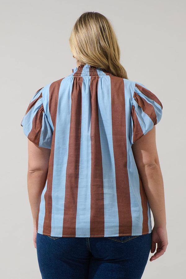Sugarlips Evabelle Stripe Poly Smocked Top Curve
