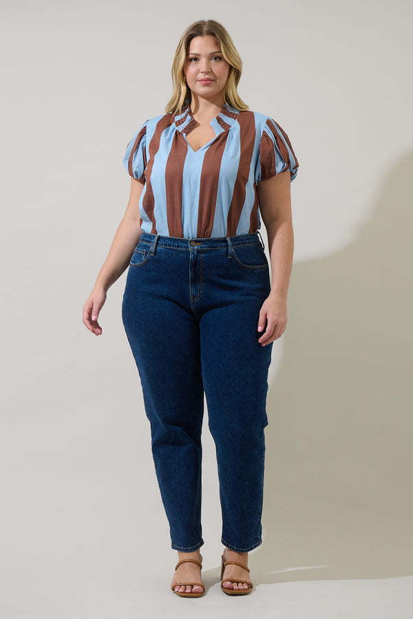 Sugarlips Evabelle Stripe Poly Smocked Top Curve