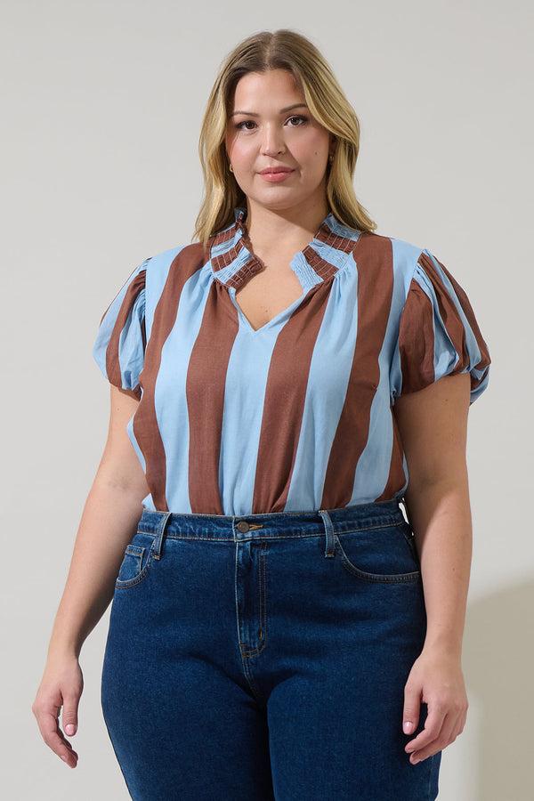 sugarlips Evabelle Stripe Poly Smocked Top Curve