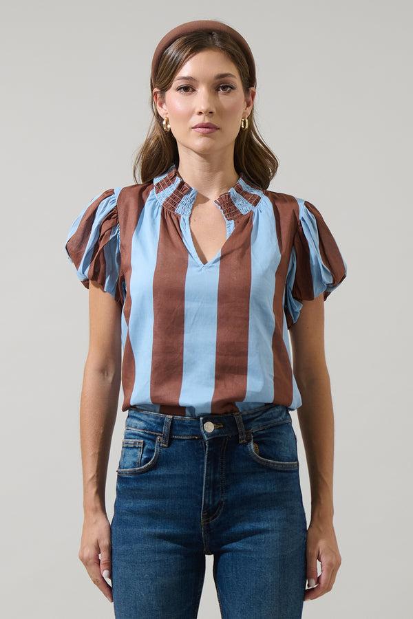 sugarlips Evabelle Stripe Poly Smocked Top