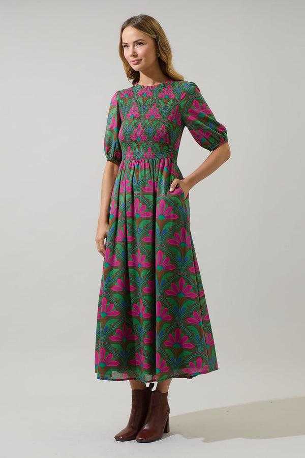 Sugarlips Evanna Floral Bermy Smocked Maxi Dress
