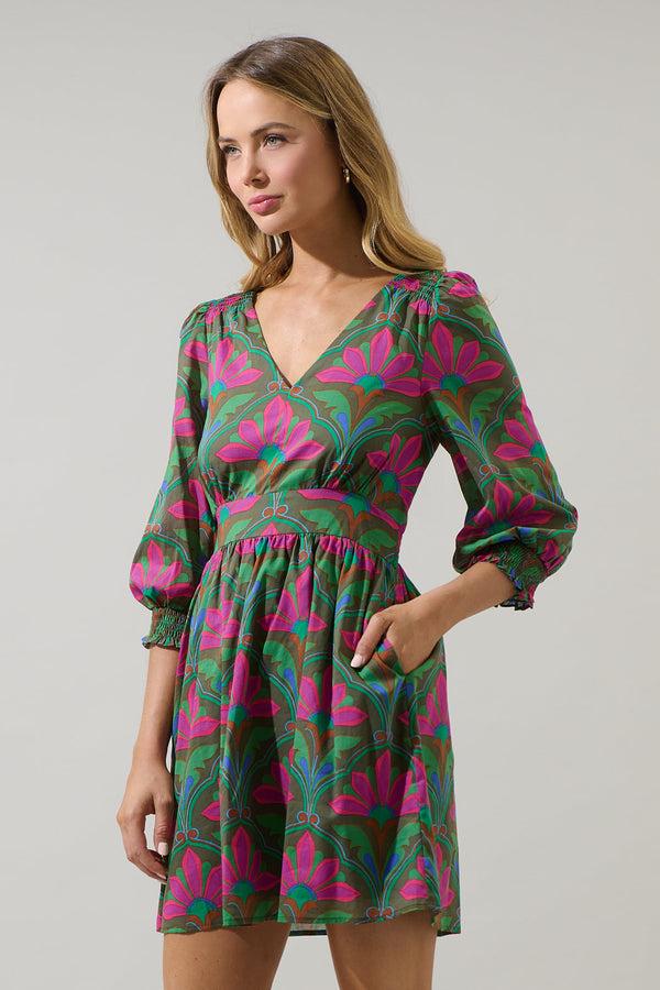 Sugarlips Evanna Floral Yolis Smocked Mini Dress