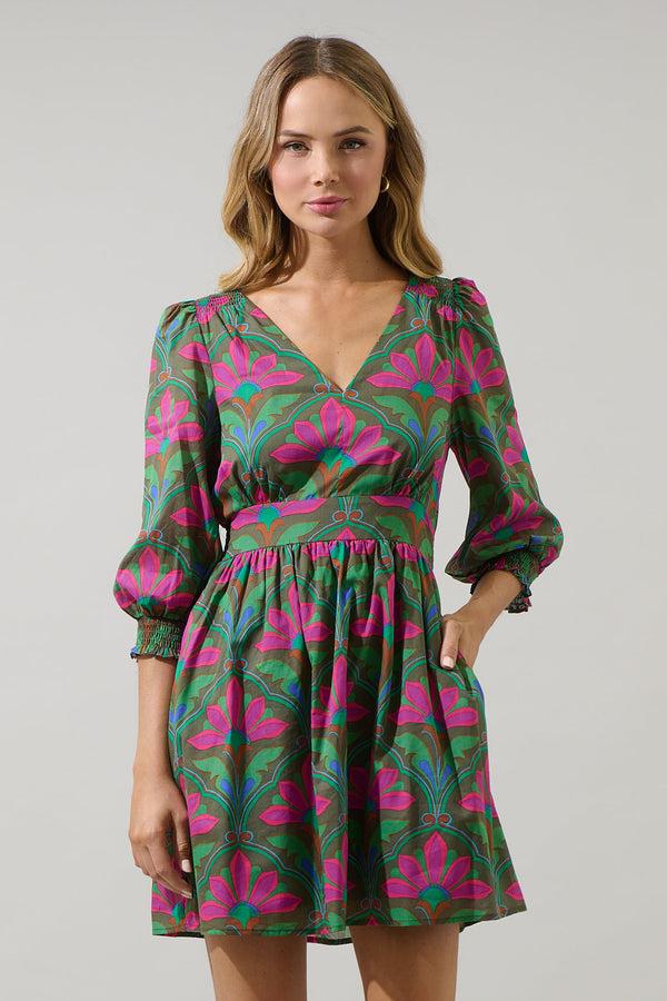 sugarlips Evanna Floral Yolis Smocked Mini Dress