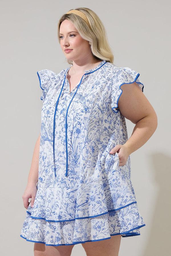 Sugarlips Eve Floral Taris Ruffe Mini Dress Curve