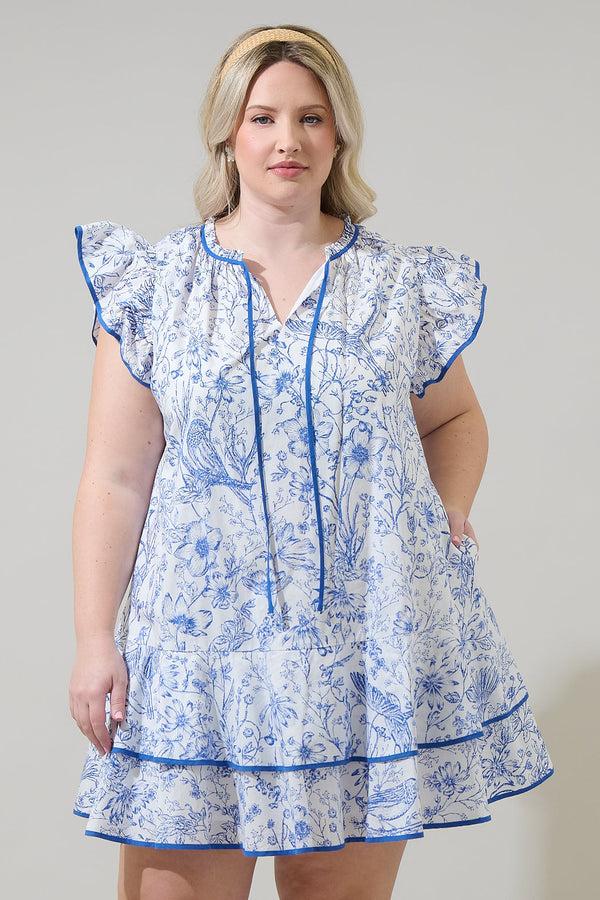 sugarlips Eve Floral Taris Ruffe Mini Dress Curve