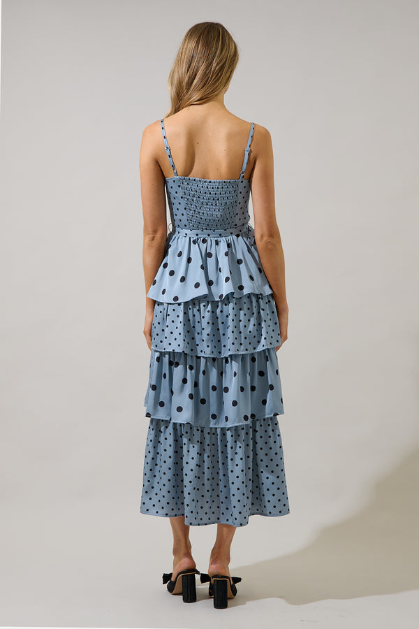 Sugarlips Evelia Polka Dot Tiered Midi Dress