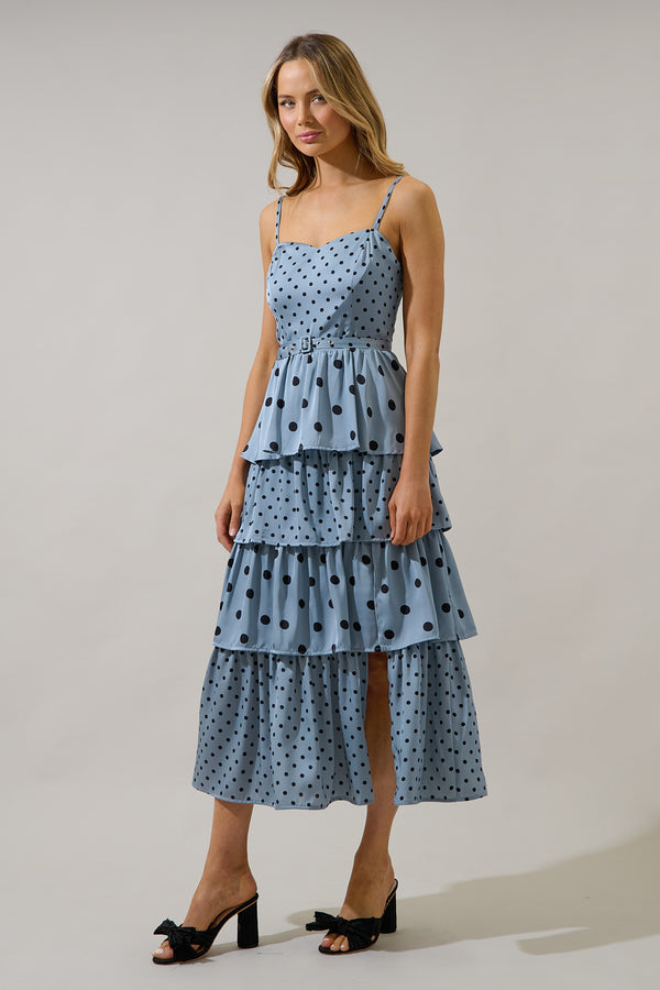Sugarlips Evelia Polka Dot Tiered Midi Dress