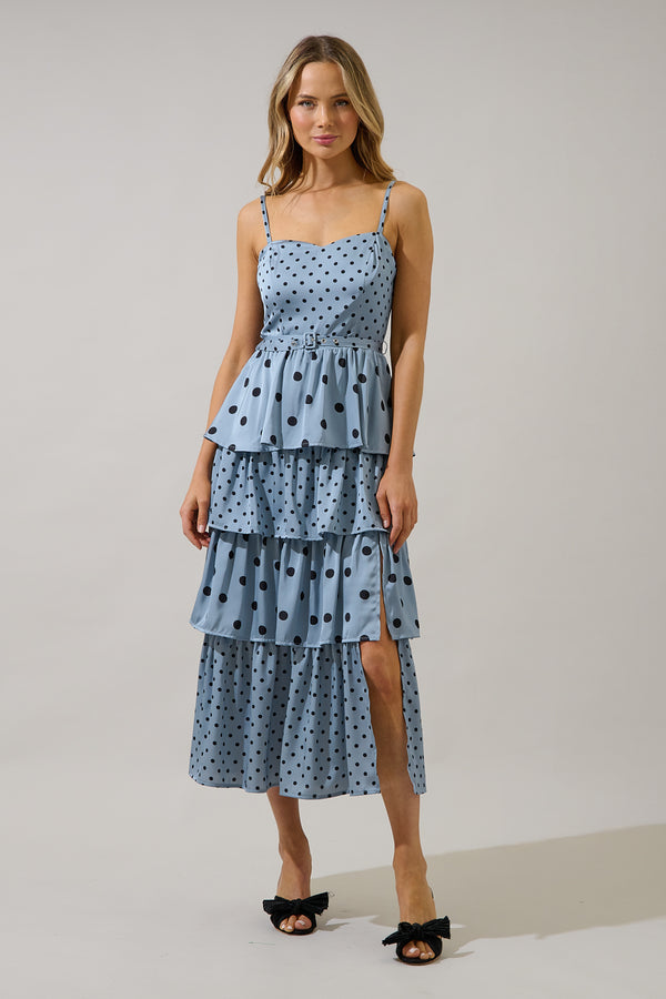 sugarlips Evelia Polka Dot Tiered Midi Dress