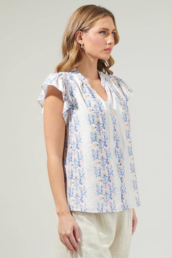 Sugarlips Everly Floral Split Neck Blouse