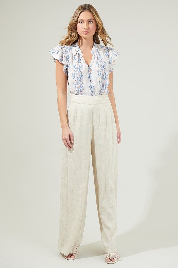 Sugarlips Everly Floral Split Neck Blouse
