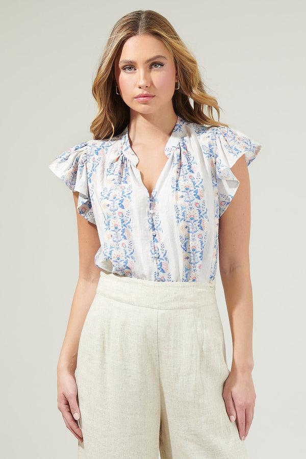 sugarlips Everly Floral Split Neck Blouse