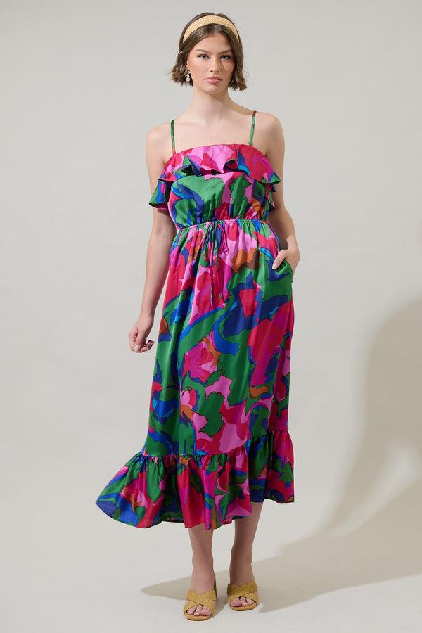 Sugarlips Evolet Floral Paige Ruffled Midi Dress