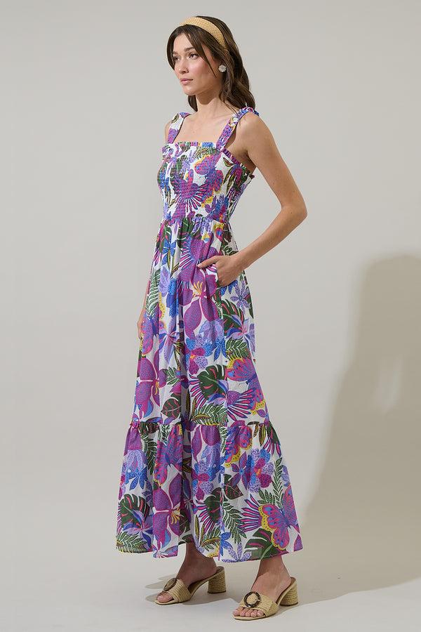 Sugarlips Evren Tropics Tayla Smocked Maxi Dress