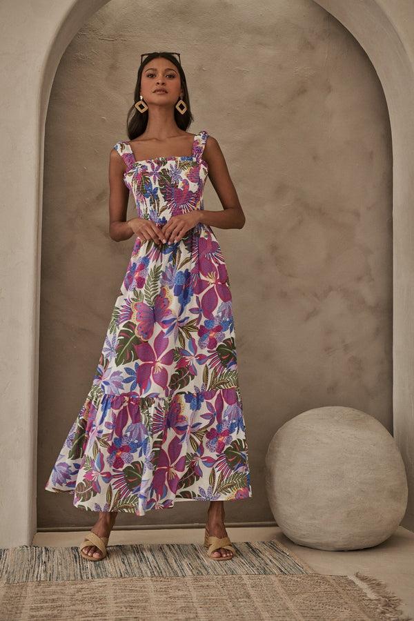 sugarlips Evren Tropics Tayla Smocked Maxi Dress
