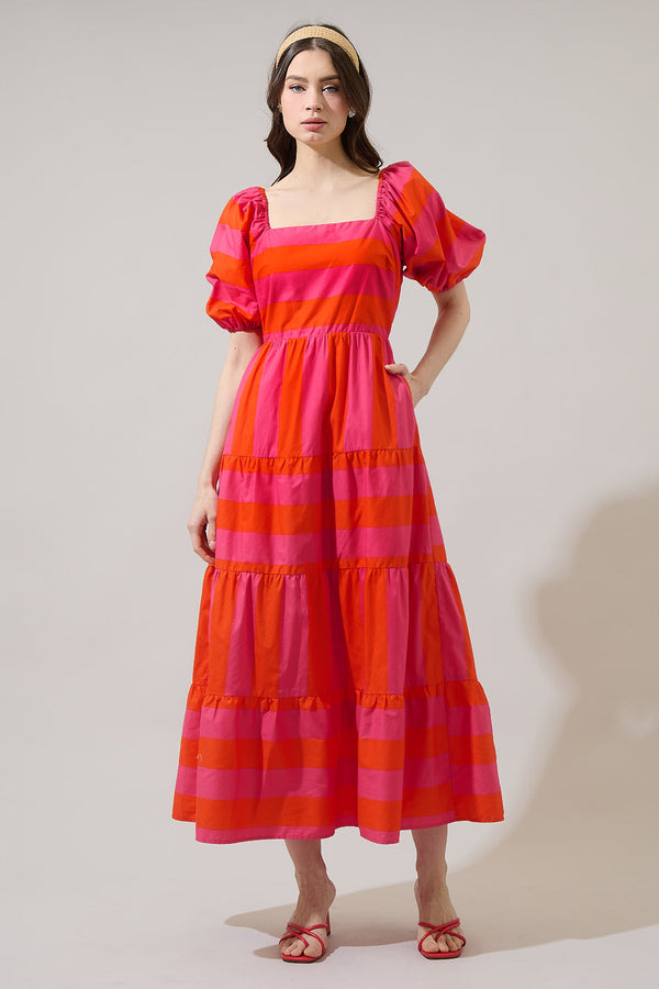 sugarlips Evy Stripe Zazy Tiered Midi Dress