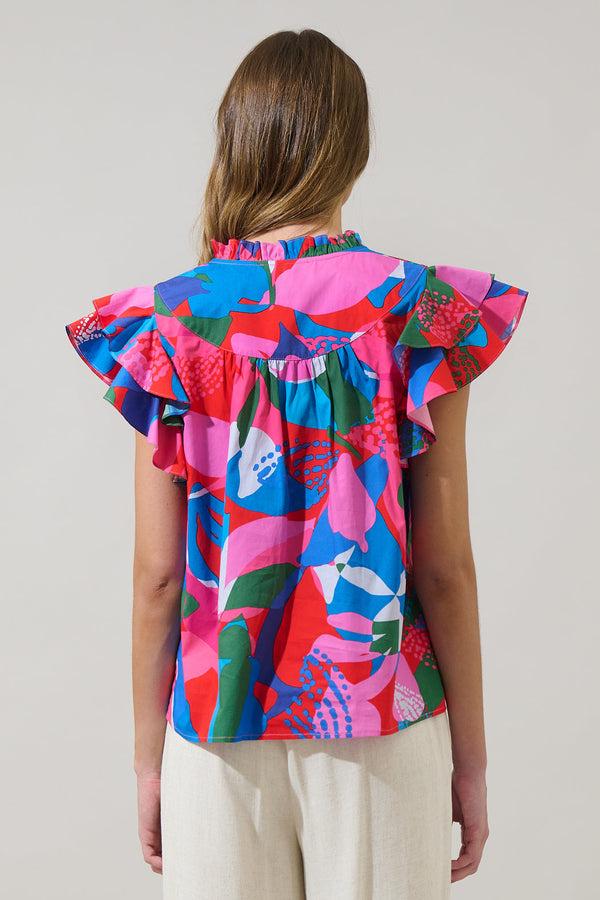 Sugarlips Exene Floral Emery Split Neck Top