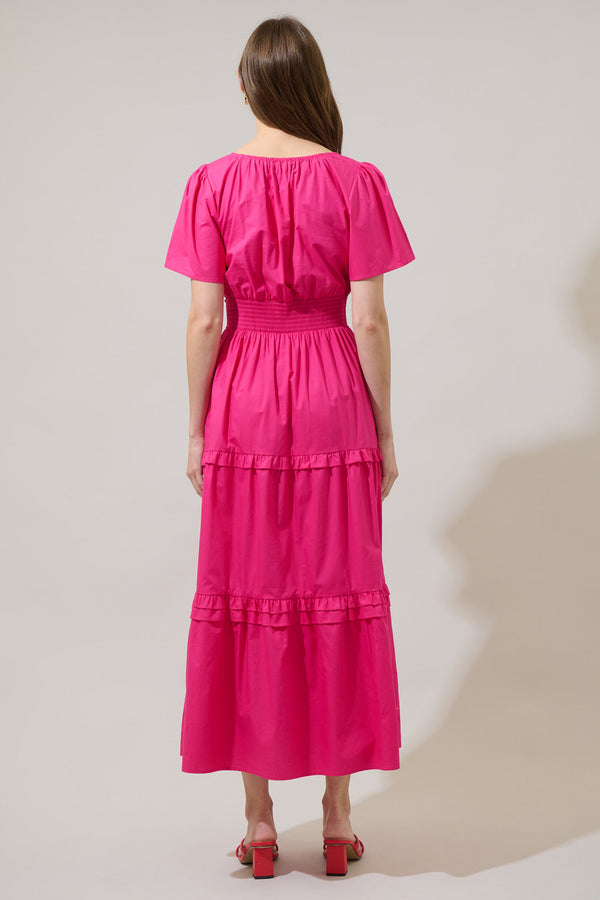 Sugarlips Fabia Palmer Poplin Tiered Maxi Dress