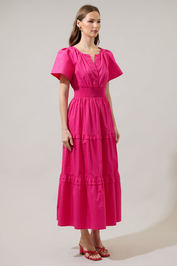 Sugarlips Fabia Palmer Poplin Tiered Maxi Dress